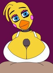 animatronic_female banger beak beat beat_banger bird bra breasts chica chica_(fnaf) chicken five_nights_at_freddy's five_nights_at_freddy's_2 fnaf fnialover84 furry straight titjob toriel_beat_banger toy_chica_(fnaf) yellow_body