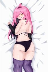 1girls almost_naked back_boobs back_view blush blush_lines choker dakimakura dakimakura_(medium) dakimakura_design dakimakura_pose gigantic_breasts goth_girl lace-trimmed_panties lace_lingerie latam_virtual_youtuber light-skinned_female lingerie lingerie_only long_hair lying neneefthy orange_eyes pink_hair socks thick_thighs two_tone_hair virtual_youtuber voluptuous_female vtuber vtuberfanart