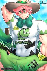 bara big_breasts clothing male male_only milo_(pokemon) muscle muscles pokemon pokemon_ss randrewcv smile