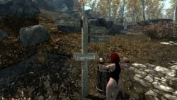 1girls 3d ass bondage bound_wrists dirkjag leotard mod red_hair skyrim