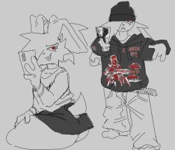 1boy amari_(scared_bum) baggy_clothing baggy_hoodie baggy_pants beanie big_ass big_butt bottom_heavy femboy femboy_only gay_son_or_thug_son ghastlybum gun hair_over_one_eye holding_object holding_phone leg_up male male_focus male_only red_eyes scared_bum tagme tail