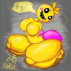 1girls amputee animatronic armless big_ass big_thighs black_sclera breasts chicken featureless_breasts female five_nights_at_freddy's five_nights_at_freddy's_2 fnaf no_arms rbds_mixture robot scottgames solo thick_thighs toy_chica_(fnaf) yellow_body