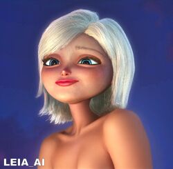 1girls ai_generated blue_eyes completely_nude dreamworks giantess ginormica leia_ai monsters_vs_aliens nude nude_female outdoors paramount_pictures photoshop solo solo_female solo_focus susan_murphy white_hair