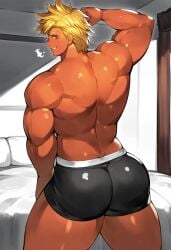 1boy ai_generated ass big_ass boxer_briefs ctst4r high_resolution highres hires inviting looking_back_at_viewer male male_focus male_only shiny_skin short_blonde_hair smooth_skin smug_expression smug_grun solo solo_male thick_legs thick_thighs underwear wide_hips