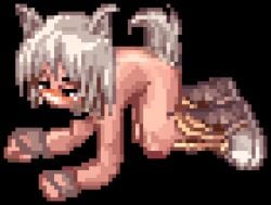 dog_ears dog_girl dog_tail doggy_style female naked npc pixel_art ragnarok_online white_hair