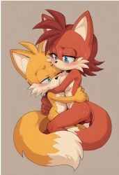 animal_ears blue_eyes fiona_fox fox_tail furry furry_with_furry male/female red_fur sonic_(series) sonic_the_hedgehog_(archie) sonic_the_hedgehog_(comics) sonic_the_hedgehog_(series) straight tail tails_the_fox