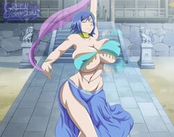 1girls arabian_clothes armband artist_name bare_shoulders belly_dancer belly_dancer_outfit blue_hair bouncing_breasts breasts choker closed_eyes dancer dancer_outfit dancing erect_nipples erect_nipples_under_clothes fairy_tail female female_only greengiant2012 harem_outfit headband huge_breasts jewelry juvia_lockser nipple_bulge outdoors short_hair smile solo solo_female underboob veil