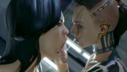 2girls 3d bioware black_hair blender female female_only jack_(mass_effect) mascara_tears mass_effect miranda_lawson open_mouth quilsfm running_mascara runny_makeup runny_mascara saliva saliva_string saliva_trail spitting_in_mouth tongue tongue_out yuri