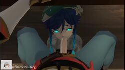 2boys 3d androgynous animated blowjob blue_hair bright_pupils crossover deep_blowjob deepthroat fellatio femboy flower flower_in_hair gay genshin_impact glowing_eyes green_eyes hat jaune_arc male male_only oral pov rwby shamelessdeeg sound under_the_table venti_(genshin_impact) video yaoi