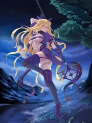 ass big_ass big_breasts blonde_hair breasts clothed covered_nipples date_a_live exposed_ass exposed_breasts gloves hoshimiya_mukuro light-skinned_female long_hair socks solo solo_female yellow_eyes