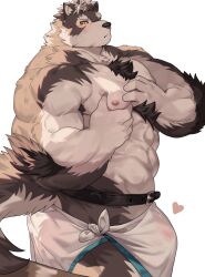 abs absurd_res anthro canid canine canis flaccid fur genitals grey_body grey_fur heart_symbol hi_res horkeukamui lifewonders male mammal muscular muscular_anthro muscular_male nipples pecs penis penis_base solo tokyo_afterschool_summoners towel translucent_towel wolf yed