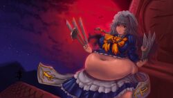 2013 bbw belly_overhang big_belly big_female blush blush chubby chubby_female embarrassed fat fat_ass fat_female fat_fetish fat_girl fat_woman fatty huge_belly kipteitei large_female obese obese_female overweight overweight_female pig plump pork_chop sakuya_izayoi thick_thighs touhou tubby weight_gain