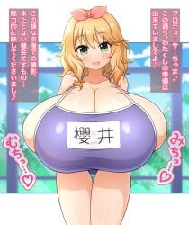 big_breasts blonde_hair breasts cleavage collarbone gigantic_breasts huge_breasts idolmaster idolmaster_cinderella_girls large_breasts sakurai_momoka shortstack wangucc