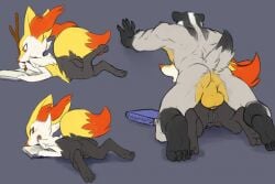 2023 anal anal_sex anthro anthro_on_feral anus ass badger balls big_dom_small_sub biped black_body black_fur blush braixen digital_media_(artwork) dominant duo feet female female_penetrated fingers fur generation_6_pokemon genitals hi_res inner_ear_fluff interspecies kardokis male male/female male_penetrating male_penetrating_female mammal multicolored_body mustelid musteline nintendo nude paws penetration penile penile_penetration penis penis_in_ass pokemon pokemon_(species) pokephilia pussy raised_tail sealer4258 sex simple_background size_difference size_play soles tail toes tuft white_body