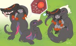 duo female generation_3_pokemon generation_7_pokemon hi_res impregnation male male/female mawile nintendo ovum phytophile pokemon pokemon_(species) reptile salazzle scalie sperm_cell