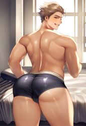 1boy ai_generated ass big_ass boxer_briefs ctst4r high_resolution highres hires inviting looking_back_at_viewer male male_focus male_only shiny_skin short_blonde_hair smooth_skin smug_expression smug_grun solo solo_male thick_legs thick_thighs underwear wide_hips