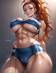 1girls abs ai_generated athletic_female bare_arms bare_legs bare_shoulders bare_thighs big_breasts bikini bikini_bottom bikini_top blue_eyes blush brown_hair captain_mizuki female female_abs female_focus female_only fit_female fr34ky hi_res innie_belly_button large_breasts long_hair looking_at_viewer muscular muscular_female one-punch_man plump_lips smile solo solo_female sweat tagme toned_female toned_stomach