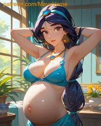 ai_generated aladdin disney girl girly mavevame pregnant pregnant_female princess_jasmine tanned tanned_female tanned_girl