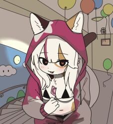 1girl 1girls black_bra black_panties blush blushing_at_viewer bra cat_(minecraft) condom doremifaso64 female furry heart-shaped_pupils heart_eyes kemono looking_at_viewer panties