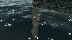 1girls 3d arms_above_head bondage bound_wrists dirkjag mod panties shackles skyrim topless topless_female