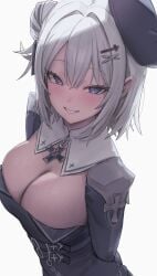 1girls ass azur_lane blue_eyes breasts cleavage female female_only freng inviting iron_blood_(azur_lane) jade_(azur_lane) light-skinned_female light_skin looking_at_viewer seductive smile solo white_hair