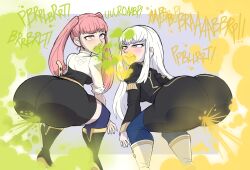 2girls ass burp burp_cloud burping fart fart_cloud female female_only fire_emblem fire_emblem:_three_houses hilda_valentine_goneril lysithea_von_ordelia multiple_girls nintendo onomatopoeia pink_hair red_eyes tagme white_hair xee xeenitsu zeeny