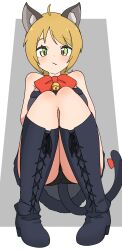 1girls beyond_the_boundary black_panties boots cat_ears cat_tail crouching kanbara_yayoi kanzenseimeitai kyoukai_no_kanata mature_female milf panties upskirt