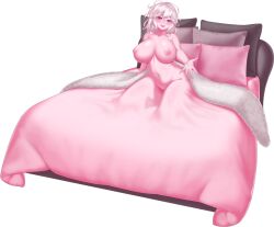 1girls bed bed_chan_(monster_girl_dreams) belly belly_button big_breasts breasts female female_focus female_only fully_nude funny game_cg monster_girl monster_girl_dreams navel nipples nude nude_female pink_nipples pink_skin sitting solo tagme threshold wtf