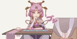 1boy 1girls 2d animated female female_focus footjob fu_xuan_(honkai:_star_rail) honkai:_star_rail loop male no_sound penis pink_hair shorter_than_10_seconds straight tagme video