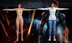 1girls 3d 3d_model commander_shepard completely_nude completely_nude_female femshep mass_effect model_sheet nude nude_female on/off red_hair vittorio xps