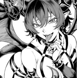 big_breasts black_and_white cat_eyes short_hair succubus