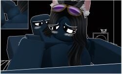 1boy 1girls 3d adult_female adult_male black_and_white black_hair blush breasts_out cat_ears catgirl doggy_style efangotu female glasses_on_head male roblox robloxian self_upload shaking_lines youtuber