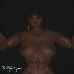 3d fareeha_amari futa_only futanari hugging hugging_viewer looking_at_viewer muscular_futanari nude overwatch overwatch_2 pharah taker_pov wet wet_body yeetiques