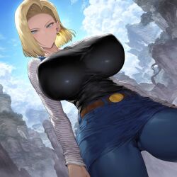 1girls ai_generated android_18 blonde blonde_female blonde_hair blonde_hair_female blue_eyes blue_eyes_female cameltoe cleavage curvy dragon_ball erect_nipples female gigantic_breasts huge_areolae huge_ass nai_diffusion plusmolfa puffy_nipples short_hair short_hair_female stable_diffusion thick_lips voluptuous wide_hips yellow_hair