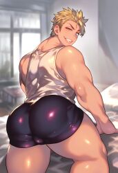 1boy ai_generated ass big_ass boxer_briefs ctst4r high_resolution highres hires inviting looking_back_at_viewer male male_focus male_only shiny_skin short_blonde_hair smooth_skin smug_expression smug_grun solo solo_male thick_legs thick_thighs underwear wide_hips