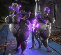 absorption absorption_vore bbw big_ass big_breasts breasts bubble_butt cleavage female fetish huge_ass huge_breasts imminent_absorption mag_(warframe) mesa_(warframe) overweight overweight_female qzk_forte sequence thick_thighs warframe wide_hips