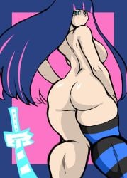 ass big_ass big_breasts breasts charge_sol female long_hair looking_at_viewer looking_back naked naked_female nude nude_female panty_&_stocking_with_garterbelt pink_hair purple_hair stocking stocking_anarchy sword teal_eyes thick_ass thick_thighs thighs toned