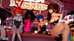 3d 4girls ass ass big_ass big_breasts big_butt breasts bunny_ears bunnysuit casino champion_of_realms cleos_(cor) female hell_(cor) hellhound heramael_(cor) koikatsu maeve_(cor) tagme zimon