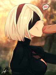 blindfold blowjob fellatio female female_protagonist graffitys grey_hair highres nier:_automata oral penis yorha_2b