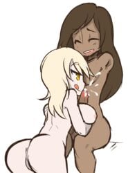 1futa 2girls aftermath amputee armless armless_amputee ass athorment_oc balisk_oc blonde_hair brown_eyes brown_hair closed_eyes cum cumshot desya_(balisk) female female_only futa_on_female futanari gold_eyes holding_breasts interracial intersex intersex/female one_arm paizuri peachpilltree penis pussy sitting tongue_out ximena_(athorment) yuri