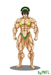 avatar_the_last_airbender extreme_muscles female_only flat_chest matl muscular muscular_female straight_hair swimsuit toph_bei_fong