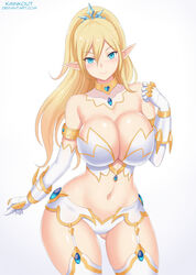 1girls belly blonde_hair blue_eyes female garter_belt gauntlets hair_ornament janna_windforce kainkout league_of_legends long_hair navel revealing_clothes thighhighs voluptuous