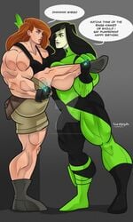 2girls dialogue disney extreme_muscles huge_muscles kim_possible kimberly_ann_possible multiple_girls muscular_female roemesquita shego