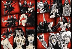 2girls berty-j-a black_hair blake_belladonna breasts comic dark-lamprey female_skinsuit gore grin multiple_girls nude rwby skin_ripping skinsuit weiss_schnee white_hair