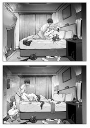 1boy 2girls absurdres bangs bed bedroom breasts ctrlz77 fate/grand_order fate_(series) fujimaru_ritsuka_(male) greyscale highres large_breasts long_hair monochrome multiple_girls netorare nipples nude sesshouin_kiara sesshouin_kiara_(swimsuit_mooncancer)_(fate) sex straight sweat very_long_hair yu_mei-ren_(fate) yu_mei-ren_(swimsuit_lancer)