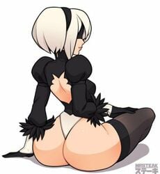 ass ass_focus breasts dat_ass female female_only female_protagonist huge_ass mrsteak nier:_automata sideboob solo solo_female stockings tagme thick_ass thighhighs video_games white_hair yorha_2b