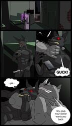 anthro bondage bound comic duo english_text forced furry hi_res literaturabdsm male male/male mammal page_1 pup_play rhinocerotoid slave text