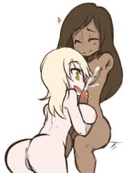 1futa 2girls aftermath amputee ass athorment_oc balisk_oc blonde_hair brown_eyes brown_hair closed_eyes cum cumshot desya_(balisk) female female_only futa_on_female futanari gold_eyes holding_breasts interracial intersex intersex/female one_arm open_mouth paizuri peachpilltree penis pussy sitting smile ximena_(athorment) yuri