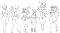 2018 6+girls 6girls ann_(sailor_moon) armor bishoujo_senshi_sailor_moon breasts bunny_costume bunny_ears bunny_girl bunny_suit bunnysuit character_request clothed clothed_female clothing crossover curvaceous curvy curvy_figure dragon_ball dragon_ball_xenoverse dragon_ball_z eastern_and_western_character females females_only glass gwen_stacy hand_on_hip hips human long_hair looking_at_viewer looking_pleasured marvel marvel_comics medium_breasts multiple_girls muscles muscular muscular_female omarsin original_character princess saiyan saiyan_armor saiyan_tail service serving_tray size_comparison size_difference sketch small_breasts smirk smirking spider-gwen spider-man_(series) spiky_hair tagme thick thick_thighs thighs videl