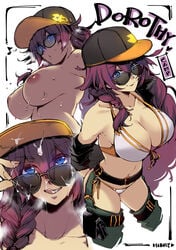 1girls adjusting_eyewear adjusting_glasses areolae artist_signature bangs blue_eyes breasts cleavage cum cum_in_mouth cum_on_face dorothy_(sinoalice) eyebrows_visible_through_hair hair_between_eyes licking long_hair looking_over_eyewear looking_over_glasses mibry_(phrysm) navel nipples red_hair sinoalice sunglasses sweat tagme tinted_eyewear tongue